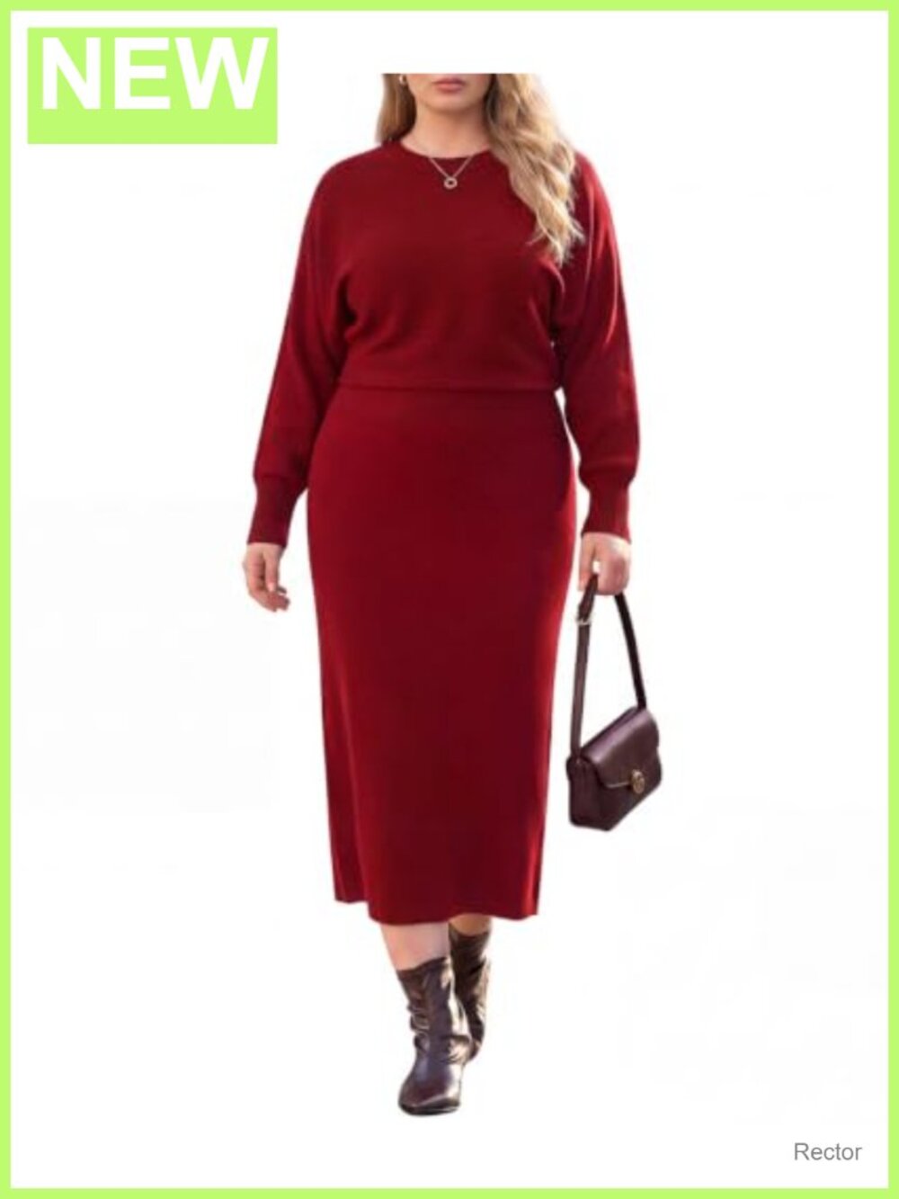 Plus Size Ribbed Knit Turtleneck Long Sleeve Sweater Dress High Waist Midi